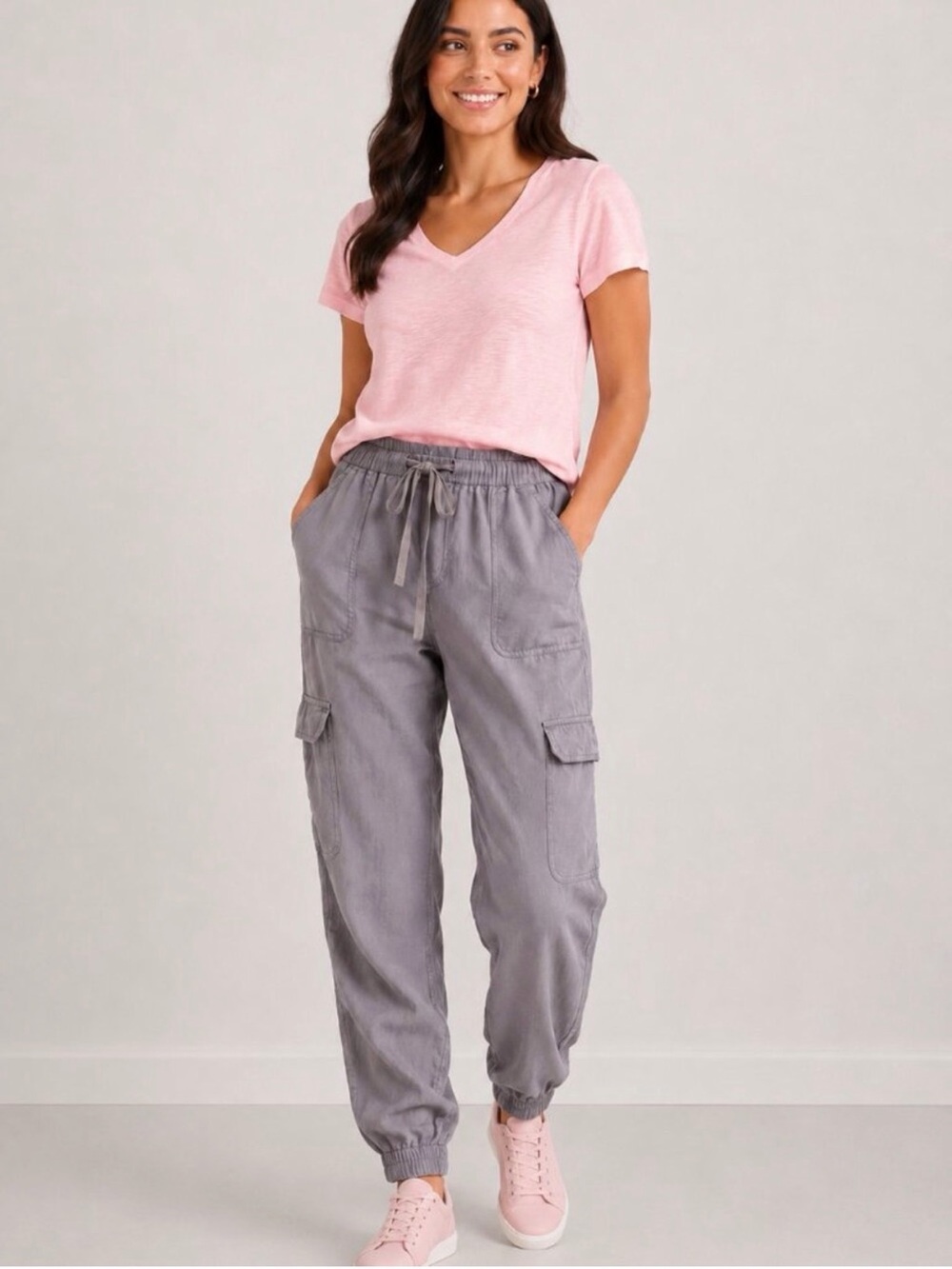 🐚 Nicole Miller linen joggers in light gray. Size M.